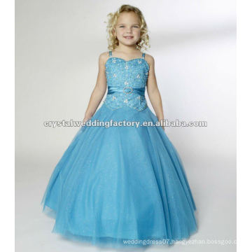 Hot sale beaded ruched ball gown skirt turquoise custom-made long girls pageant dresses CWFaf4964